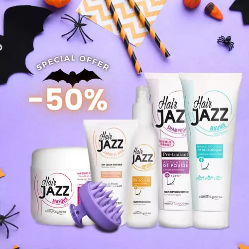HALLOWEEN-i AKCIÓ! HAIR JAZZ készlet: sampon + hajápoló + balzsam + maszk + hajkrém + hajnövekedést elősegítő stimulátor!